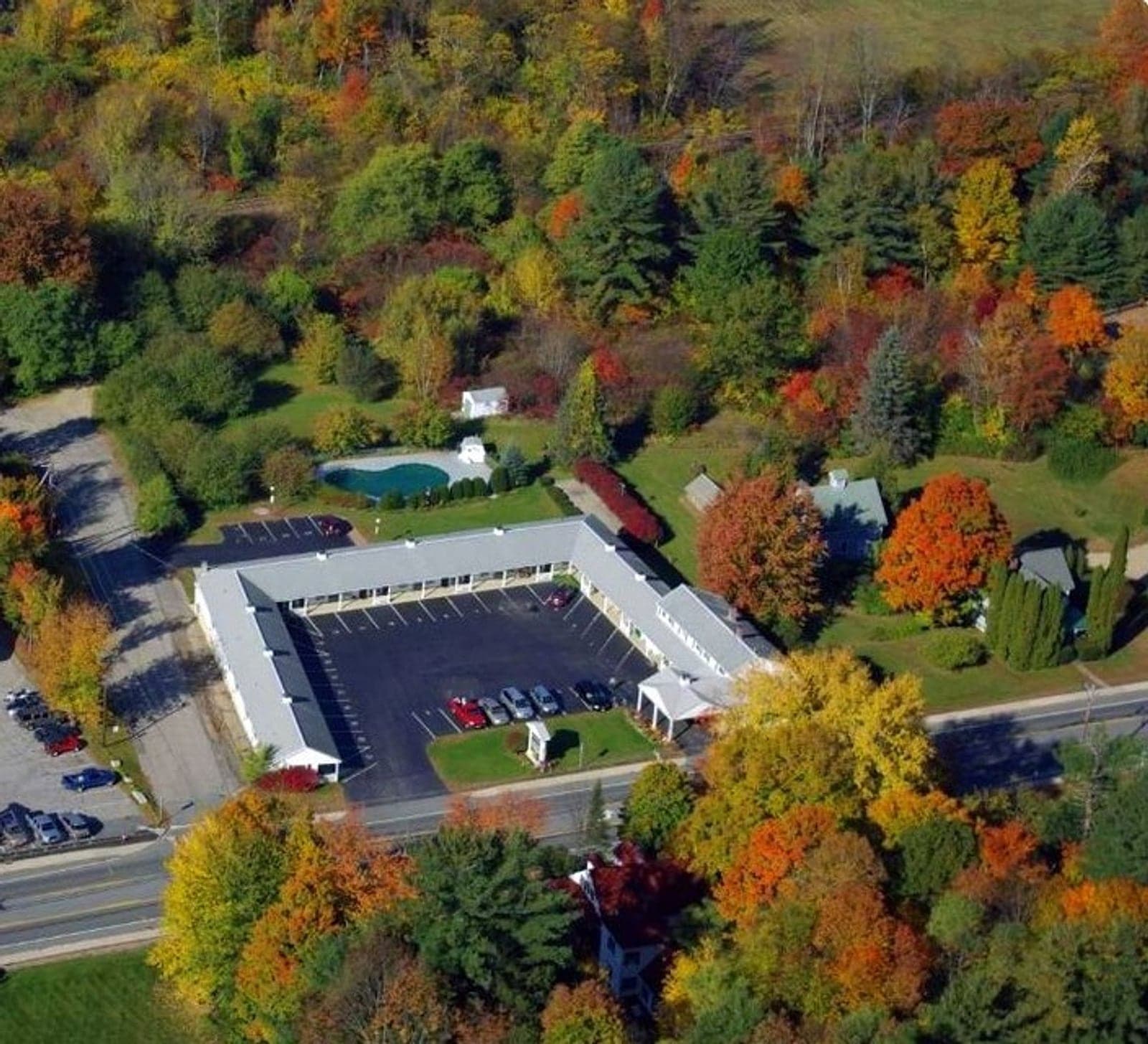Aerial fall view of the Briarcliff Motel area