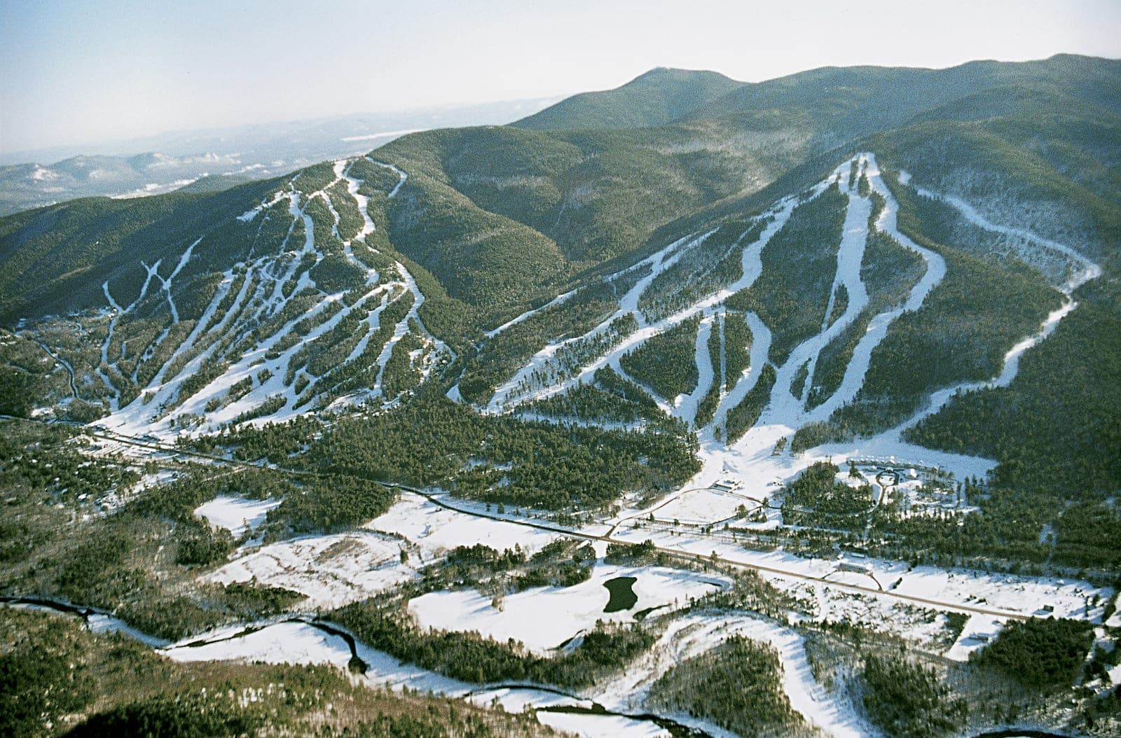 Aerial view of Attitash Mountain Resort ski trails in New Hampshire