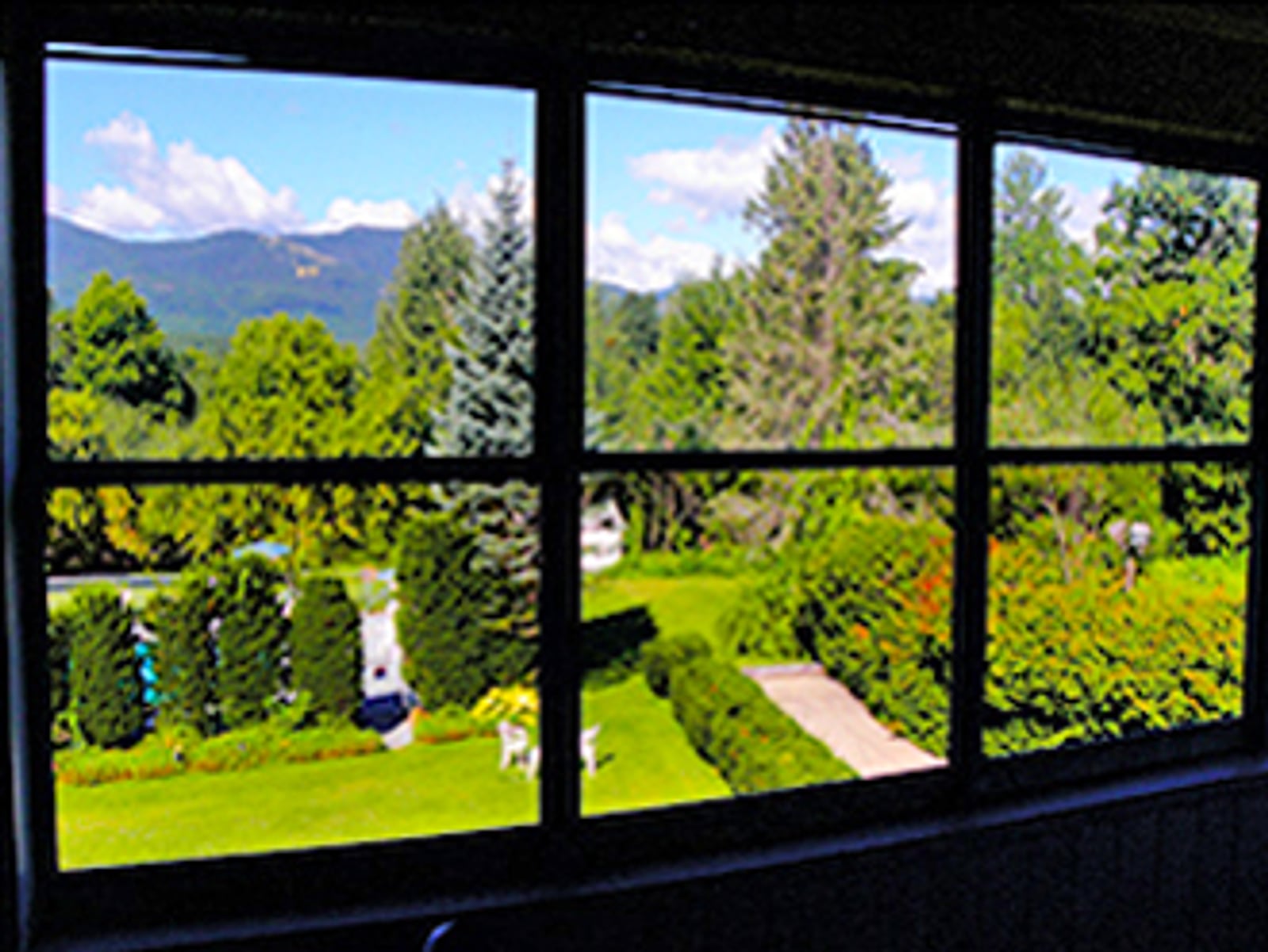 Mountain view from a screened porch room